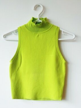 Zara Sleeveless Knitted Mock Neck Top in Neon Green size S